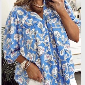 Floral Blue Women's Top